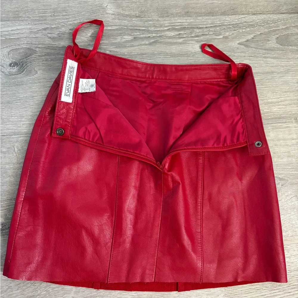 Red Leather Mini Skirt - Women's - Picture 3 of 6